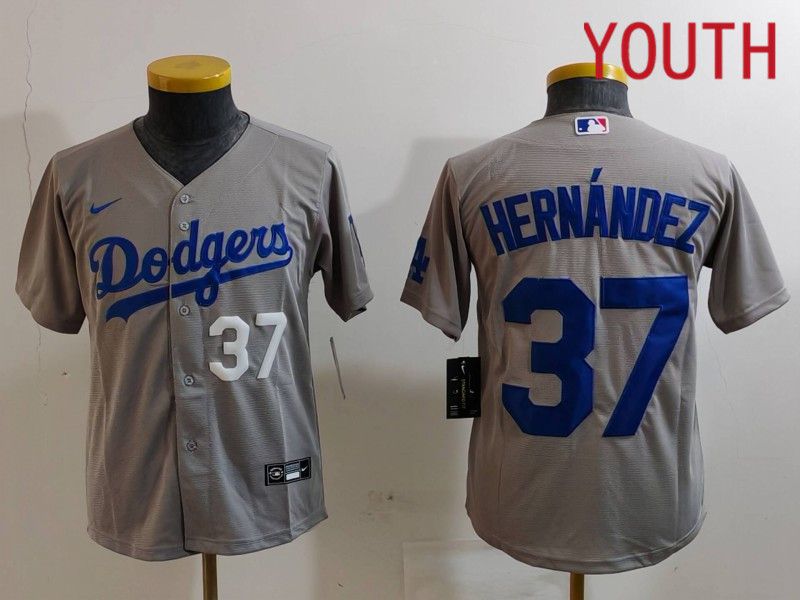 Youth Los Angeles Dodgers #37 Hernandez Grey Nike Game 2024 MLB Jersey style 7261->youth mlb jersey->Youth Jersey